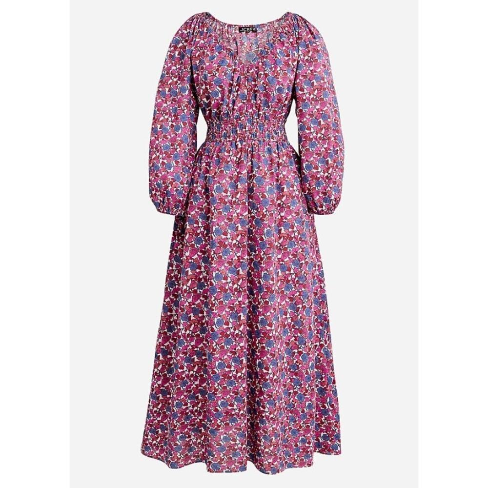 NWT J.Crew V-neck Midi Dress in Berry Floral Sz Small Style BR441 Poplin Cotton
